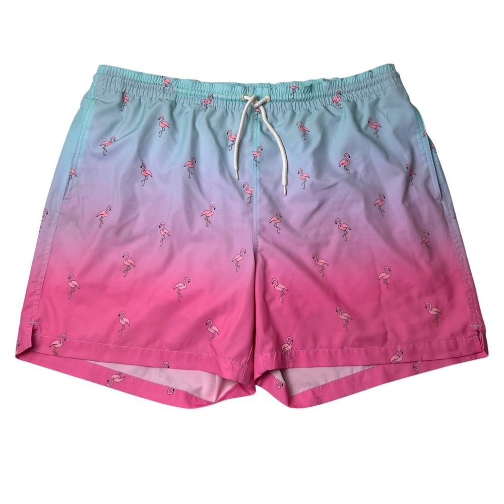 Wave Zone Men Flamingo Ombre Print Swim Trunks Size XXL Pink Blue Beach Vacation